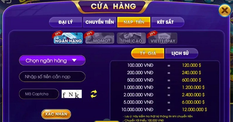 Hướng dẫn nạp tiền vào cổng game B99 Win